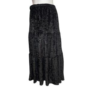 Vintage Nouvelle Black Crushed Velvet Midi Skirt M Whimsigoth Boho Gothic 90s
